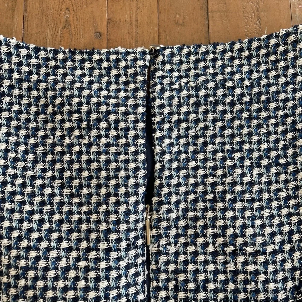 Kate Spade Nautical Tweed Dress Size 12 Navy Blue White Pockets Fit Flare Preppy